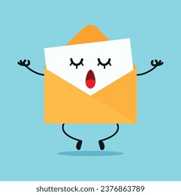 Cute relax envelope character. Funny yoga postcard cartoon emoticon in flat style. envelope meditation vector illustration