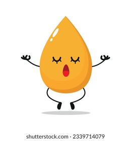 El carácter de gota de oro es agradable. Divertido emoticono de dibujos animados en orina de yoga en estilo plano. ilustración vectorial de la meditación emoji de orina