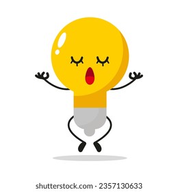 Cute relax lamp character. Funny yoga electric cartoon emoticon in flat style. lamp, bulb, light meditation vector illustration