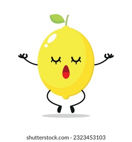 Cute relax lemon character. Funny yoga lemon cartoon emoticon in flat style. Fruit emoji meditation vector illustration