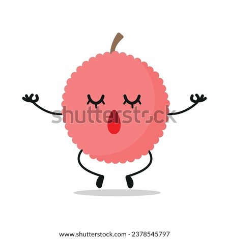 Cute relax lychee character. Funny yoga fruit cartoon emoticon in flat style. lychee meditation vector illustration