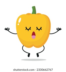 Cute relax paprika character. Funny yoga paprika cartoon emoticon in flat style. vegetable emoji meditation vector illustration