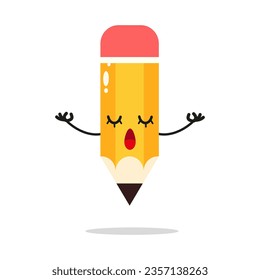 Cute relax pencil character. Funny yoga school equipment cartoon emoticon in flat style. pencil meditation vector illustration