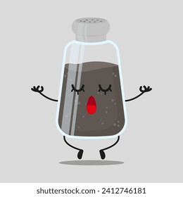 Cute relax pepper character. Funny yoga ingredient cartoon emoticon in flat style. pepper, black meditation vector illustration