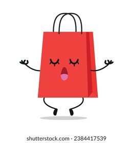 Cute relax shopping bag character. Funny yoga paper bag cartoon emoticon in flat style. shopping, bag meditation vector illustration