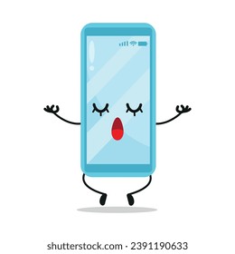 Cute relax smartphone character. Funny yoga mobile phone cartoon emoticon in flat style. smartphone meditation vector illustration