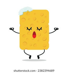 Cute relax sponge character. Funny yoga wash cartoon emoticon in flat style. sponge meditation vector illustration