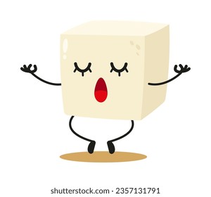 Cute relax tofu character. Funny yoga food cartoon emoticon in flat style. tofu meditation vector illustration