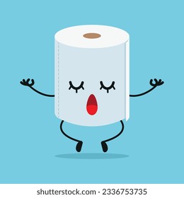  Cute relax toilet paper character. Funny yoga tissue cartoon emoticon in flat style. toilet paper emoji meditation vector illustration