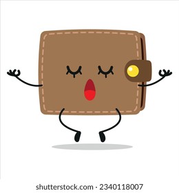 Carácter de billetera de relajación suave. Divertido emoticono de caricatura de yoga en estilo plano. ilustración del vector de meditación de emoticonos financieros