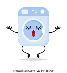 Cute relax washing machine character. Funny yoga home appliance cartoon emoticon in flat style. washing, machine meditation vector illustration