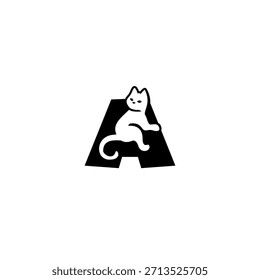 Gato relajado lindo que descansa sobre una forma estilizada del alfabeto. Perfecto para marcas de mascotas, tiendas de gatos, refugios de animales y una identidad moderna y juguetona.