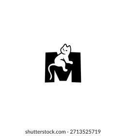 Cute relaxed cat resting over a stylized alphabet shape. Perfect for pet brands, cat stores, animal shelters, and playful modern identity.