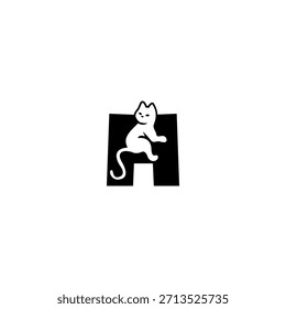 Gato relajado lindo que descansa sobre una forma estilizada del alfabeto. Perfecto para marcas de mascotas, tiendas de gatos, refugios de animales y una identidad moderna y juguetona.