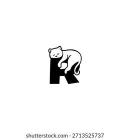 Nette entspannte Katze ruht auf einem stilisierten Alphabet Form. Perfekt für Tiermarken, Katzenläden, Tierheime und eine verspielte moderne Identität.