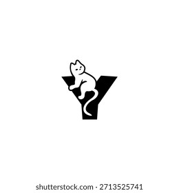Gato relajado lindo que descansa sobre una forma estilizada del alfabeto. Perfecto para marcas de mascotas, tiendas de gatos, refugios de animales y una identidad moderna y juguetona.