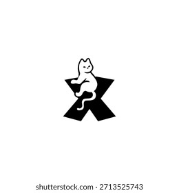 Cute relaxed cat resting over a stylized alphabet shape. Perfect for pet brands, cat stores, animal shelters, and playful modern identity.