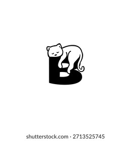 Gato relajado lindo que descansa sobre una forma estilizada del alfabeto. Perfecto para marcas de mascotas, tiendas de gatos, refugios de animales y una identidad moderna y juguetona.
