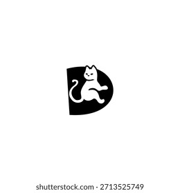 Gato relajado lindo que descansa sobre una forma estilizada del alfabeto. Perfecto para marcas de mascotas, tiendas de gatos, refugios de animales y una identidad moderna y juguetona.