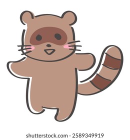 A cute and relaxed hand-drawn illustration of a standing raccoon character