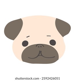 A cute and relaxed pug face illustration. A simple and cute hand-drawn illustration.