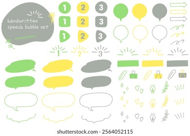 A cute and relaxed set of three-color speech bubbles and design decorations