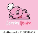 CUTE RELAXING PIG CHEF CARTOON MASCOT LOGO