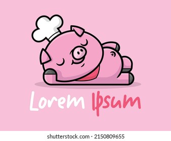 CUTE RELAXING PIG CHEF CARTOON MASCOT LOGO