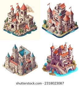 Cute renaissance castle isometric style