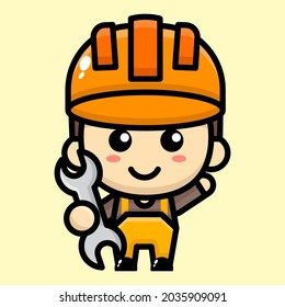 cute repairman cartoon illustration vector graphic