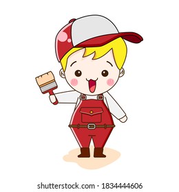 Cute Repairman. Vector illustration of chibi character isolated on white background.