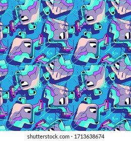 Cute repeat abstract animal's head. Seamless pattern.