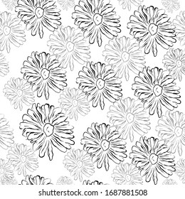 Cute Repeat Daisy Wildflower Pattern background. Seamless floral pattern. White Daisy. Stylish repeating texture. Repeating texture. Black and White.fas