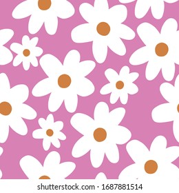 Cute Repeat Daisy Wildflower Pattern with light pink background. Seamless floral pattern. White Daisy. Stylish repeating texture. Repeating texture. 