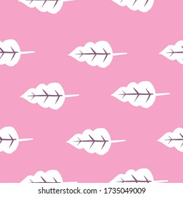 Cute Repeat Scandinavian folk leaf Pattern with light pink background. Seamless floral pattern. White leaves. Stylish repeating texture. Repeating texture. 