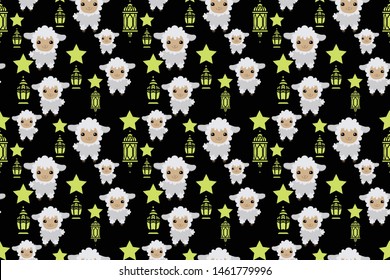 cute repeated sheep pattern,cartoon style drawing, vector illustration of cute sheeps.