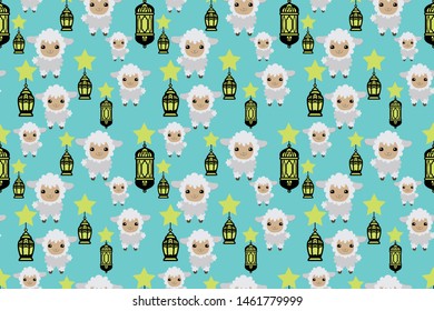 cute repeated sheep pattern,cartoon style drawing, vector illustration of cute sheeps.