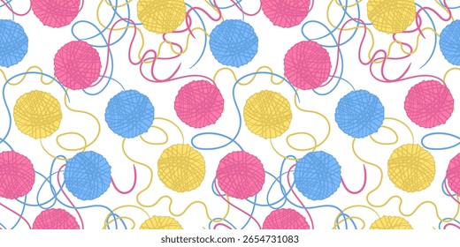 cute repeating design featuring colorful wool balls and abstract lines perfect for fabric prints and creative backgrounds