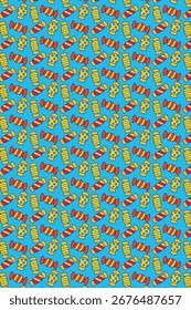 Cute repeating pattern of colorful candies on a blue background.