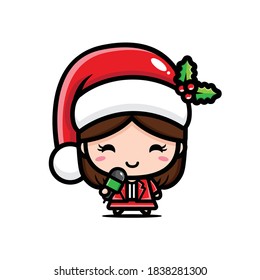 cute reporter wearing santa claus costume
