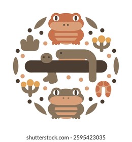 Cute Reptiles and Amphibians Vector Illustration