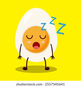 cute rest expression of half boiled egg cartoon character