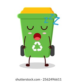 cute rest expression of trash bin cartoon character
