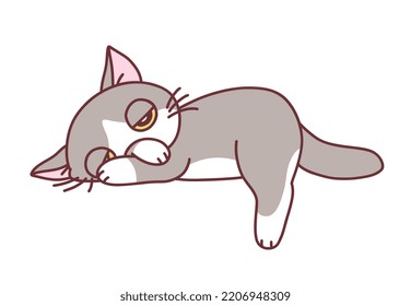 Cute resting cat on the white background. Doodle cartoon cats series.
