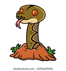 Cute reticulatus python cartoon out from hole