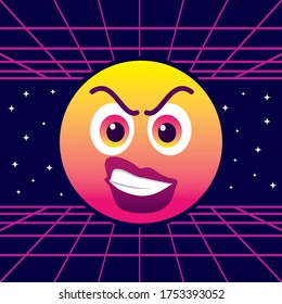 Cute retro angry emoticon, emoji - vintage 80s - vector illustration