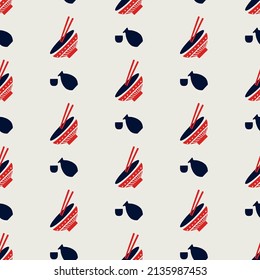 Cute Retro Asian Tableware Vector Graphic Art Seamless Pattern can be use for background and apparel design