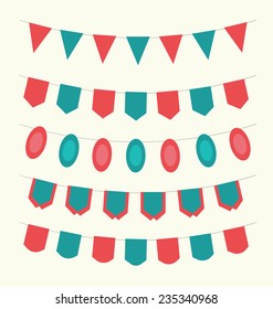 Cute retro baby bunting set red and green colors for scrapbook decoration or greeting cards. Vector illustration.