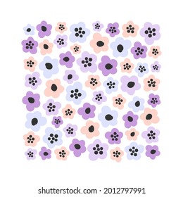 Cute retro background with primitive naive art flowers in scandinavian style