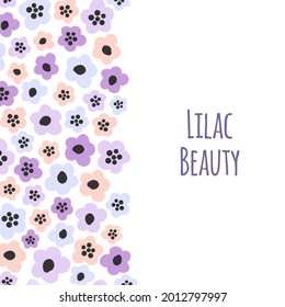 Cute retro background with primitive naive art flowers in scandinavian style